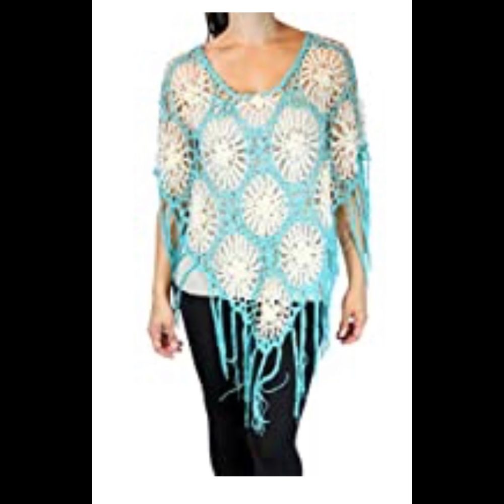 Womens crochet poncho- blue and white